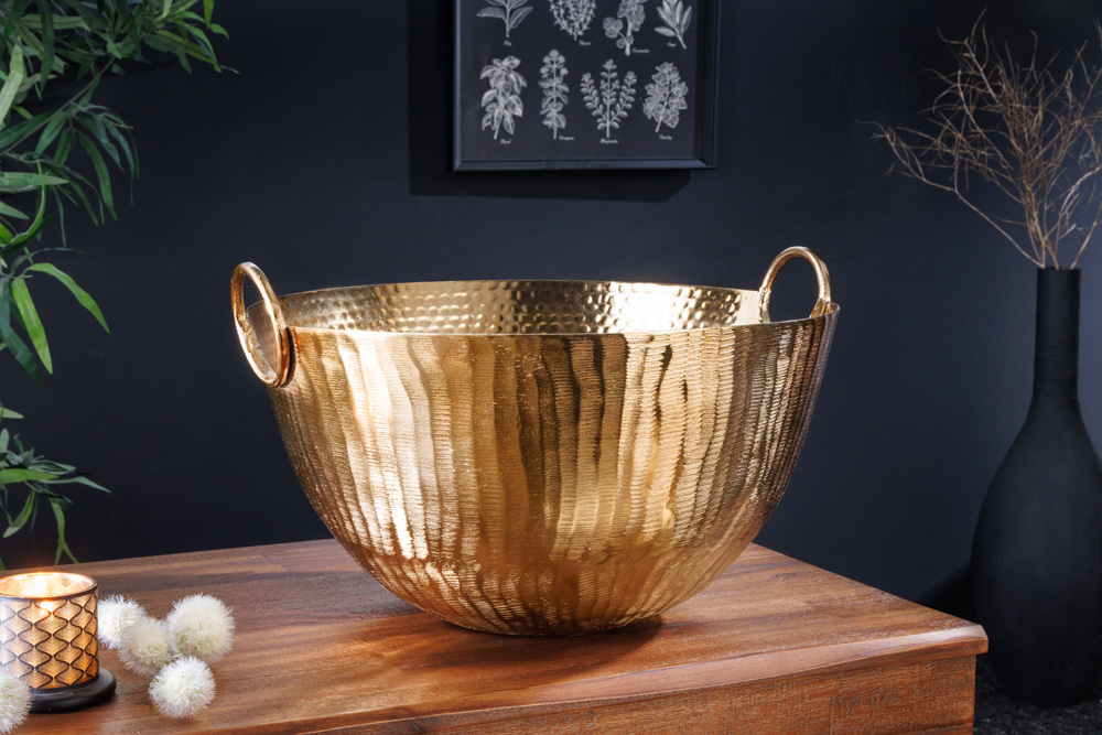 Handgearbeitete Deko Schale ORIENT 40cm gold Metall Hammerschlag Design