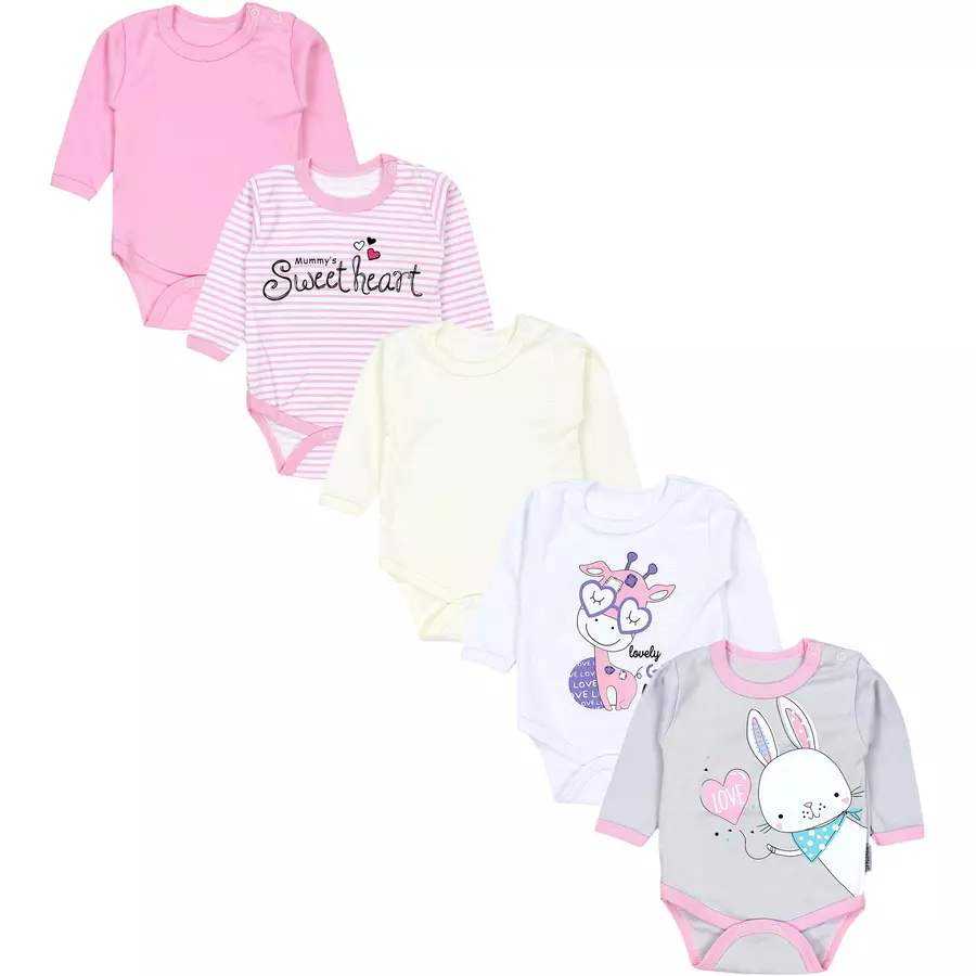 TupTam Mädchen Baby Body Langarm Unifarben 5er Pack gelbgrau