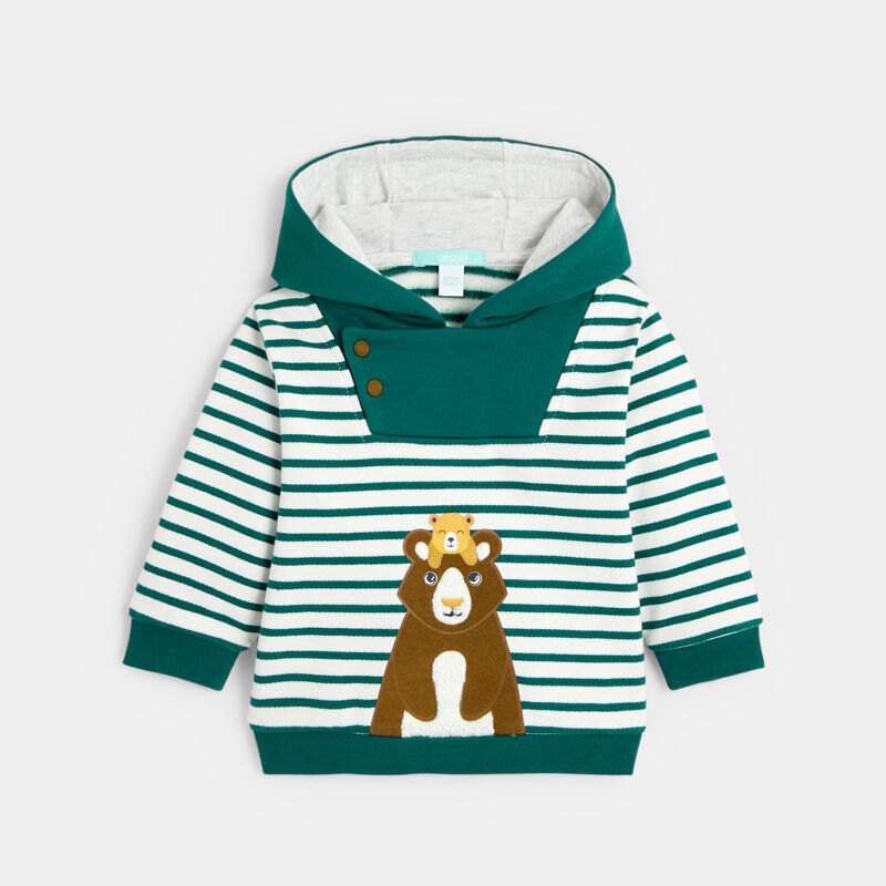 Sweat à capuche rayé ours bébé garçon Vert