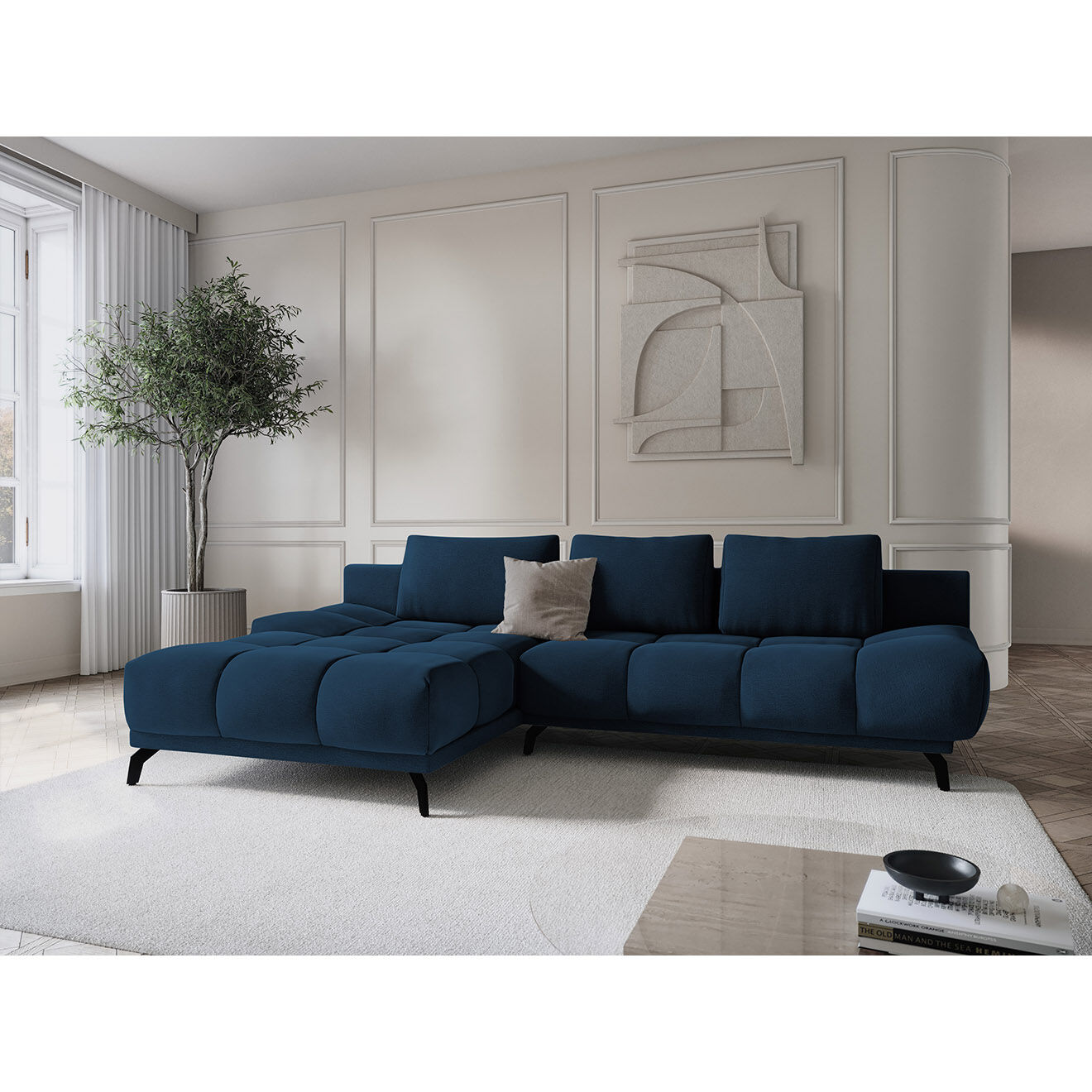 Windsor & Co Canapé d'angle Gauche Convertible avec Coffre Cirrus 5 Places bleu roi - 290x182x90 cm