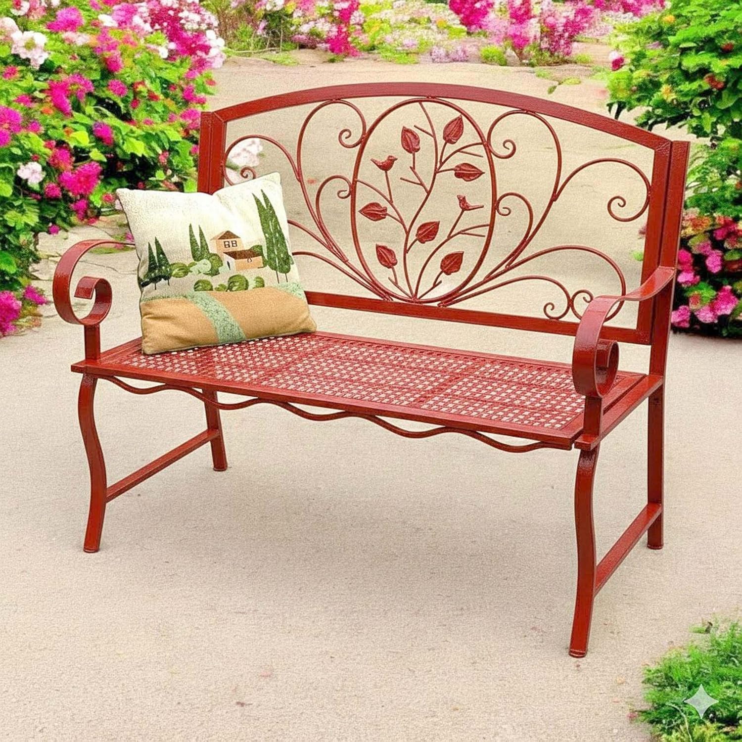 DanDiBo Gartenbank Rosso Wetterfest 2 Sitzer Metall Rot 110 cm 96707 Sitzbank Eisen Bank Garten Antik Parkbank