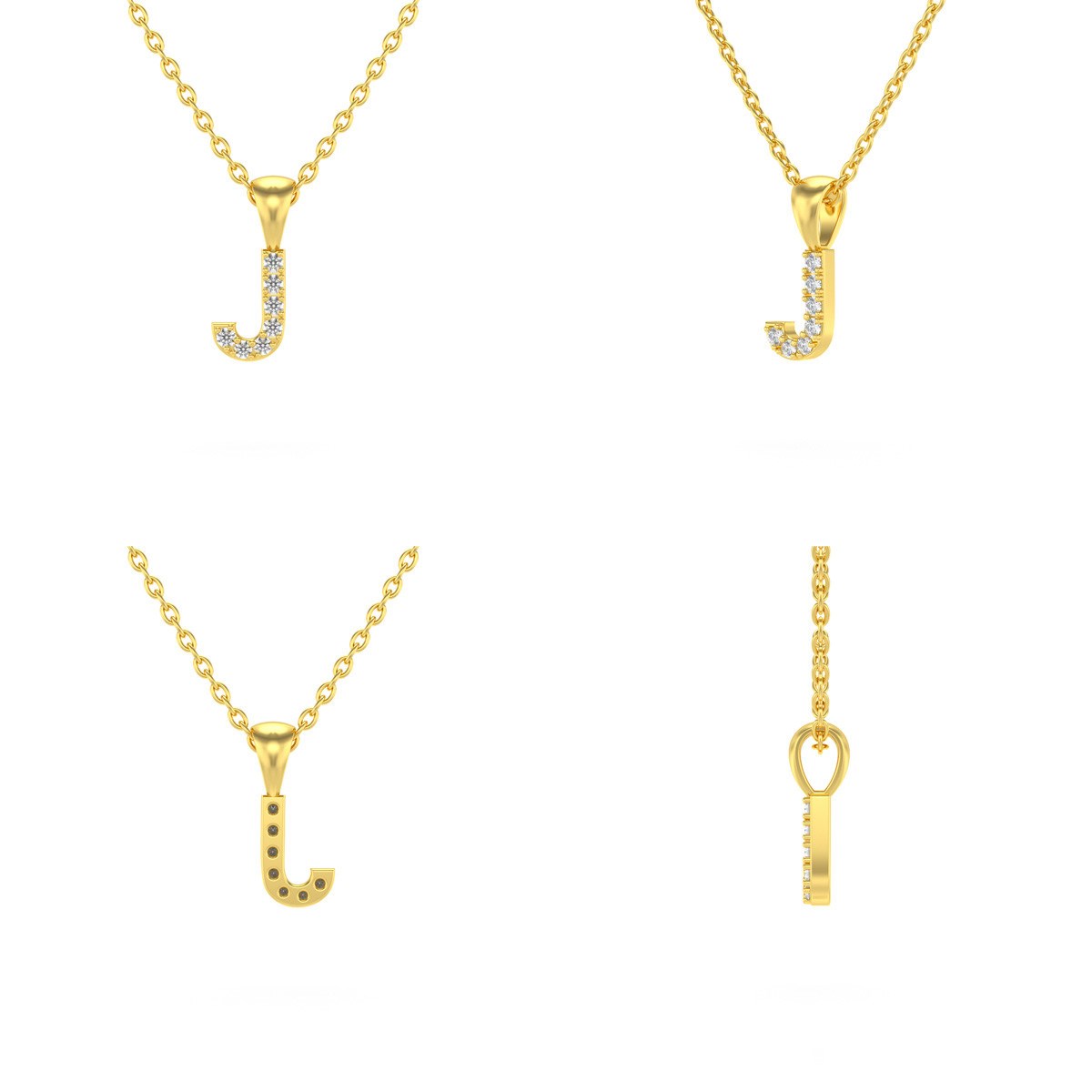 Collier Pendentif ADEN Lettre J Or 750 Jaune Diamant Chaine Or 750 incluse 0.72grs