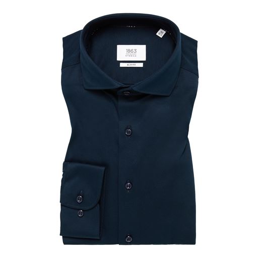 Eterna Langærmet Slim Fit Jersey Skjorte, Mørkeblå, 43