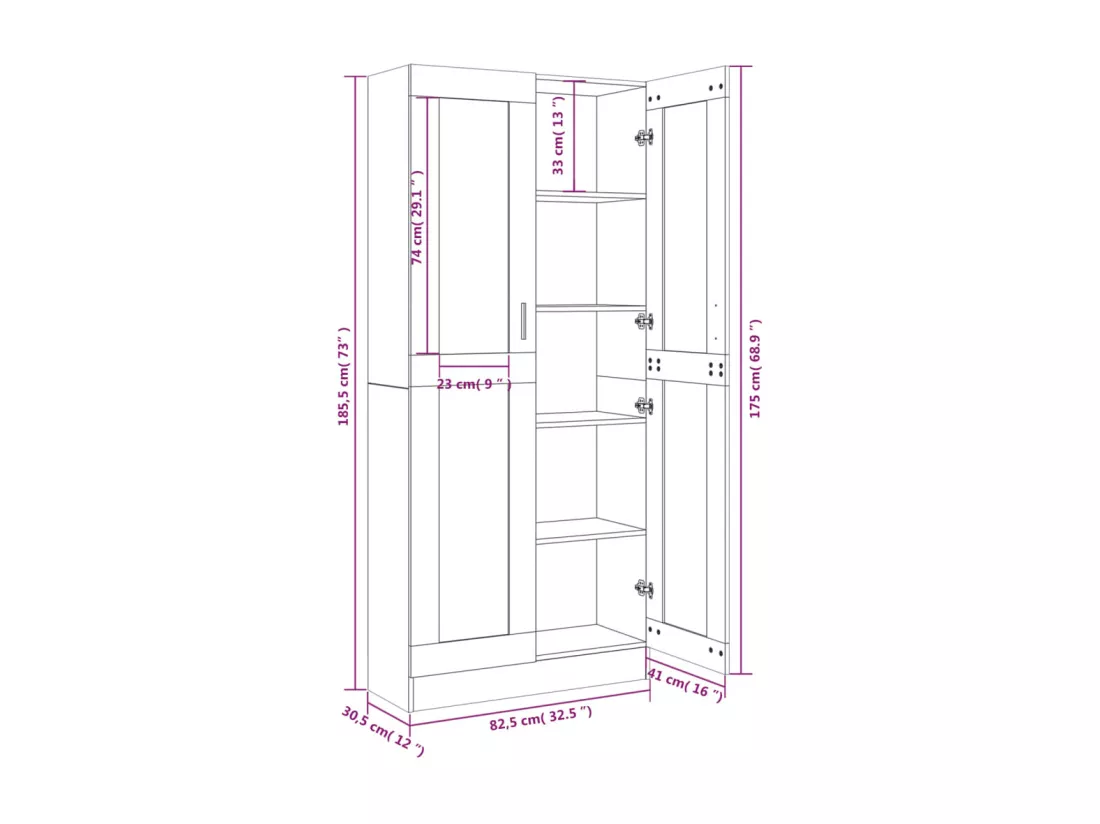 Armoire à vitrine Chêne fumé 82,5x30,5x185,5 cm Bois ingénierie