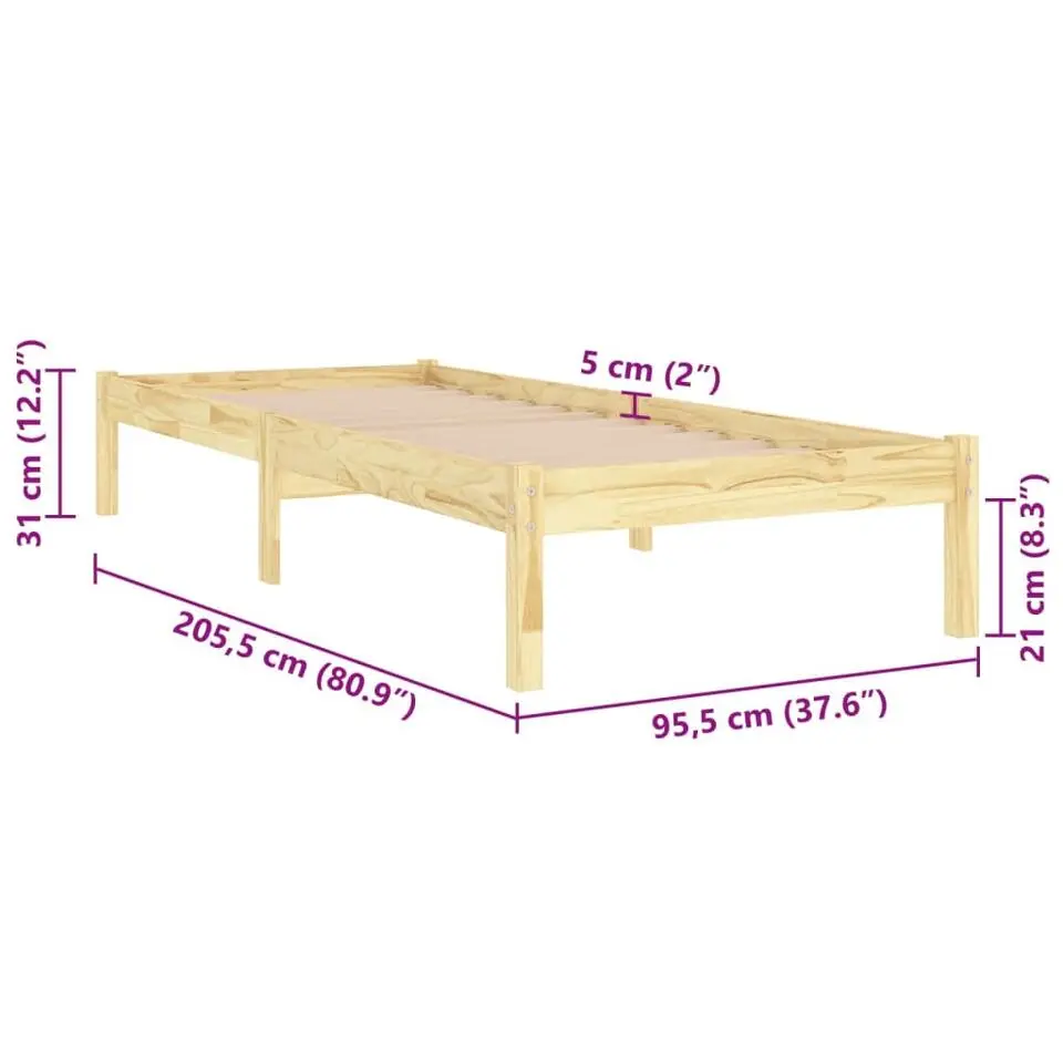 vidaXL - Bed frame - Naturel - Massief grenenhout - 90x200 cm