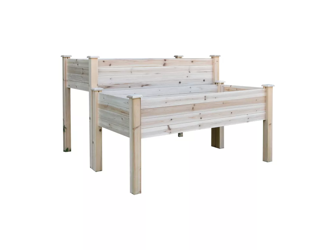 Jardinière sur pieds carré potager 2 étages dim. 115L x 114l x 76H cm inserts d'irrigation bois sapin naturel