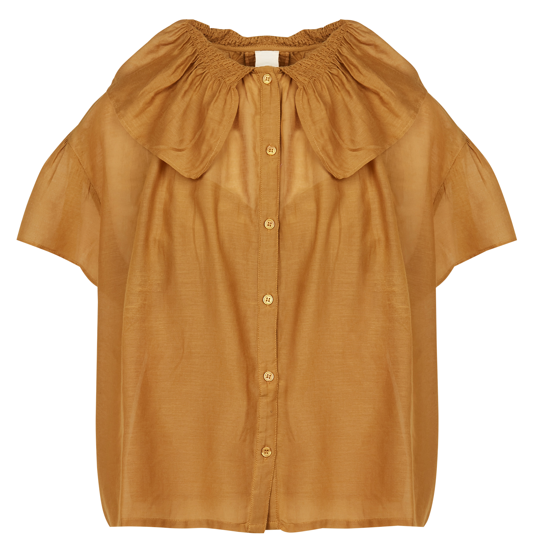 BERLIN - Chemise col volanté en coton et soie | Marron