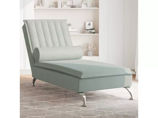 Prolenta Premium - Chaise longue de massage avec traversin gris clair velours
