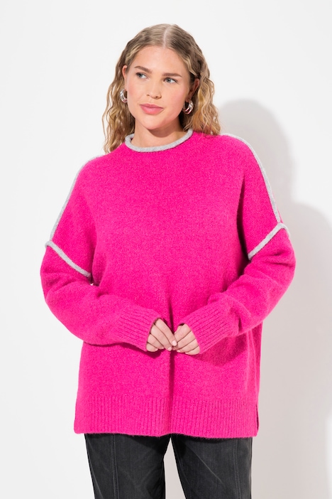 Pullover, Zierstreifen, Oversized, Stehkragen, Langarm