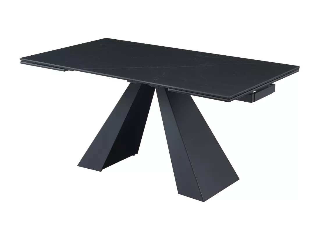 Table à manger extensible 6 à 10 personnes en verre trempé, céramique et métal - Effet marbre noir - LOZIPA de Maison Céphy