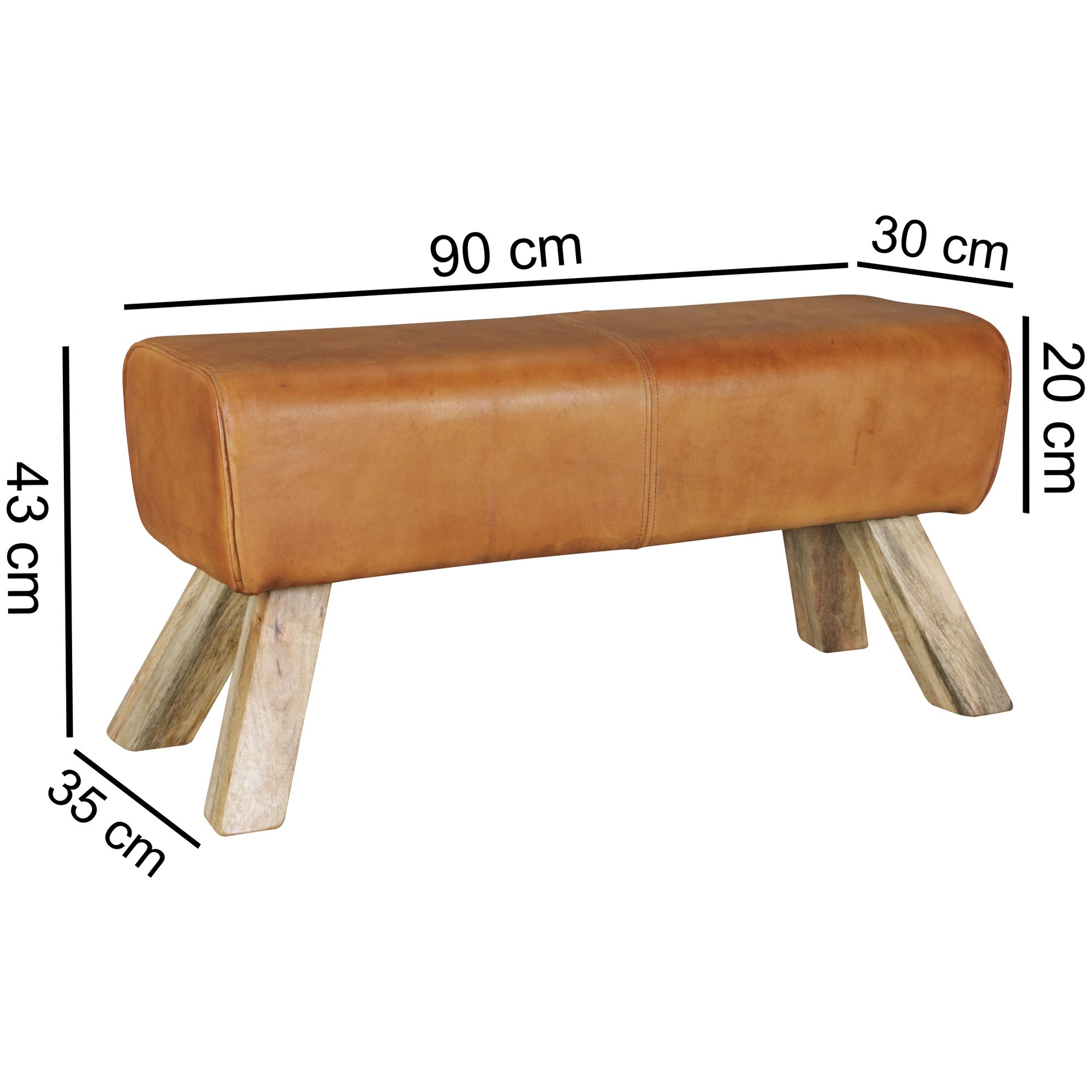 KADIMA DESIGN Sportlicher Sitzhocker, Braun, Leder, Mango-Holz, 90x30x43 cm - Modern & Stabil
