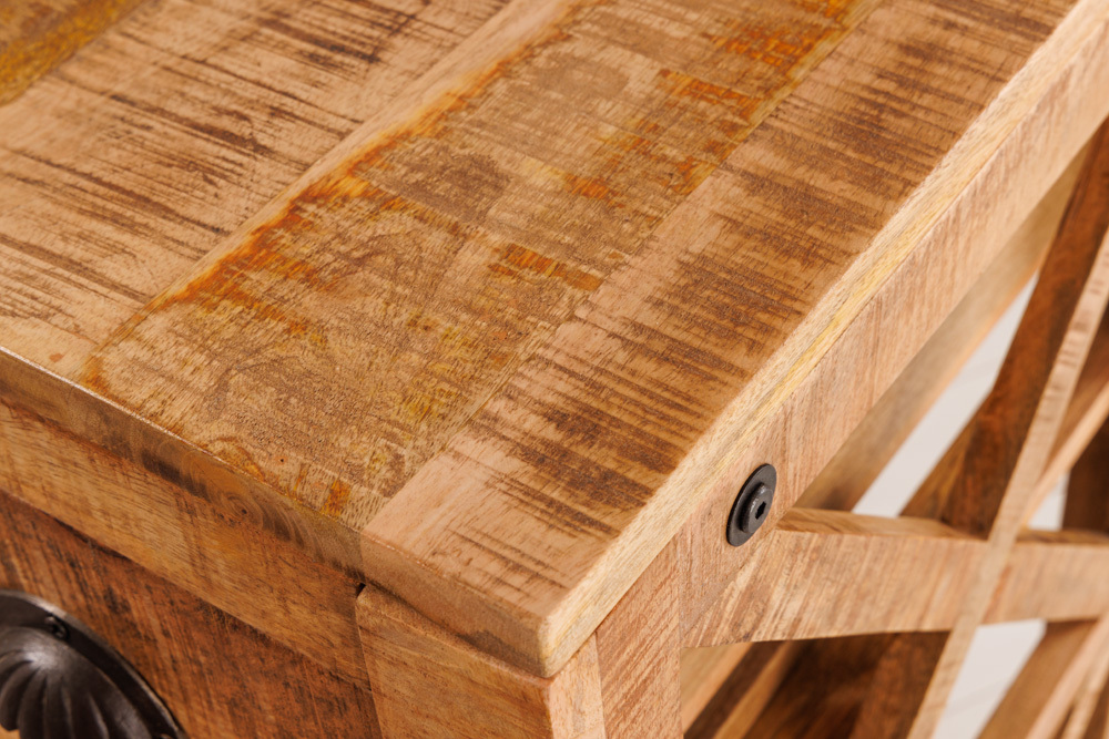 Industrial Barschrank BODEGA 86cm Mangoholz Servierwagen mit Weinregal