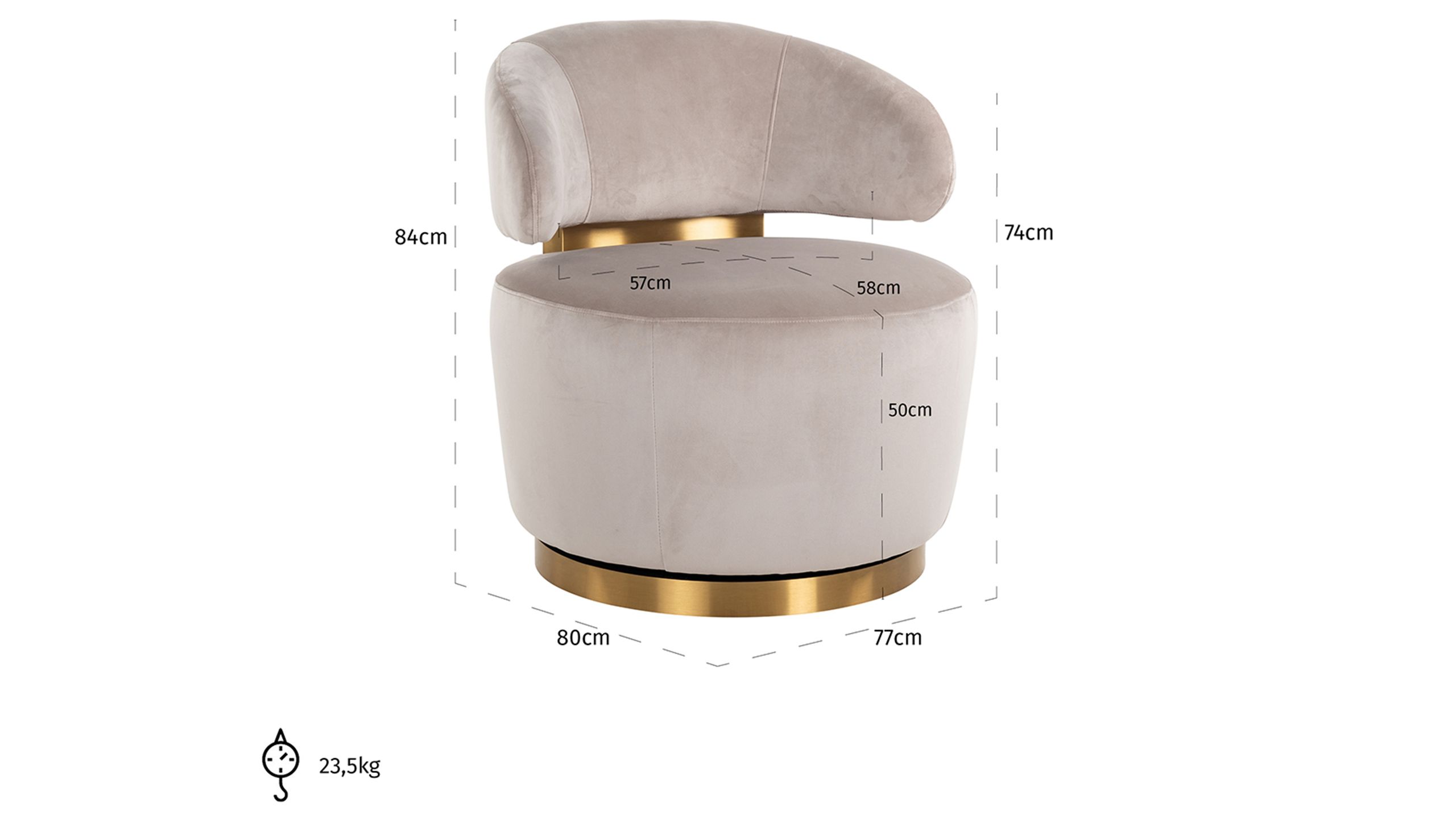 Draaifauteuil 210846 Khaki Velvet  Maxime B77 x D80 x H84 cm