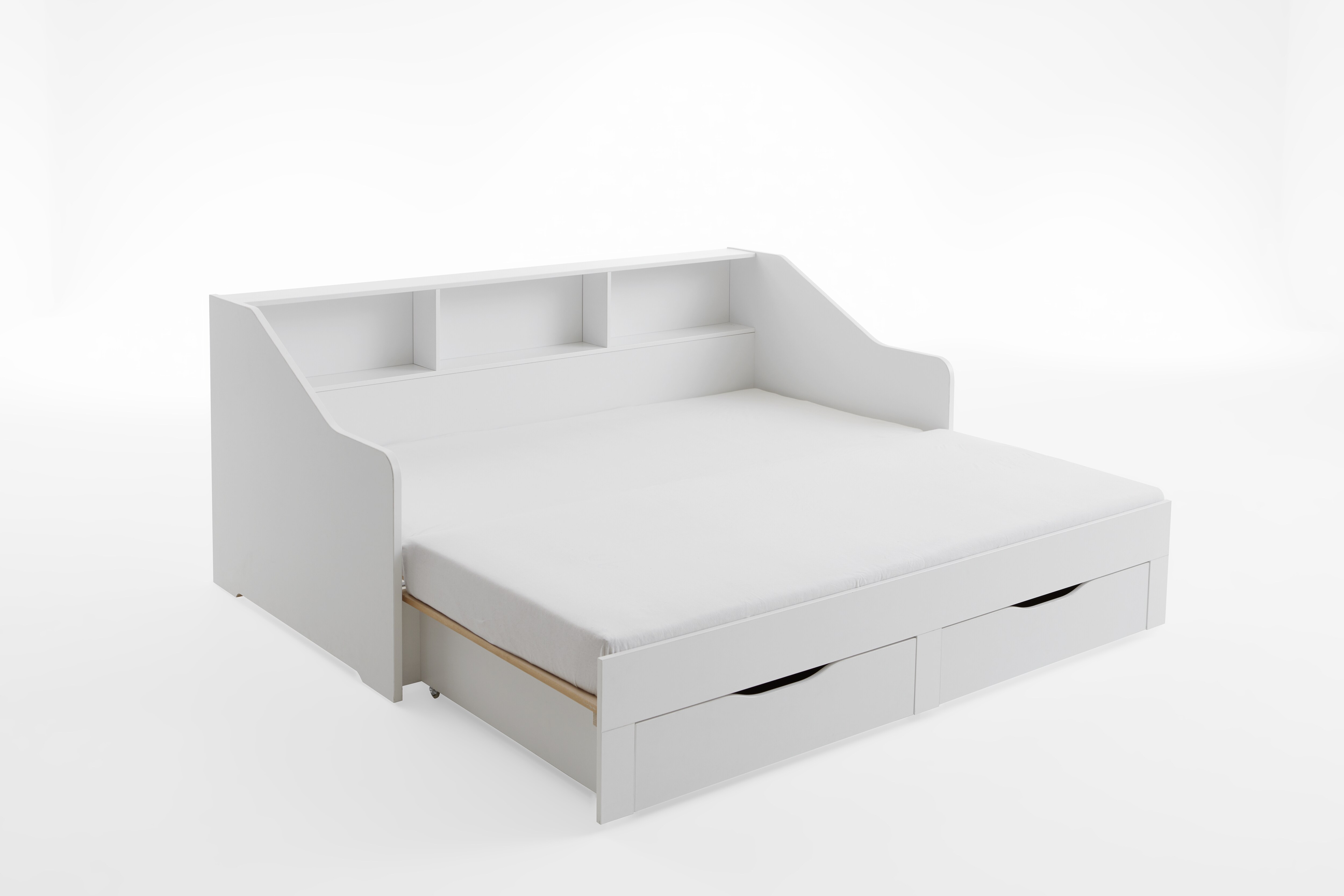 Relita - Funktionsbett Rene 90x 200 auf 180 x 200 cm Liegefläche ausziehbar, inkl. 2 Schubladen und Regal, Ausf. Dekor Weiß