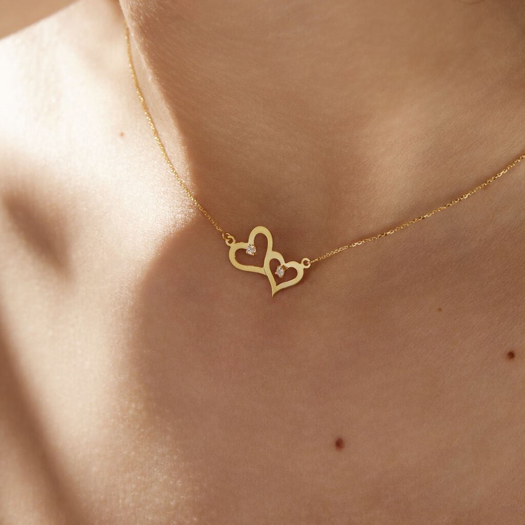 Collier Double Or Jaune Oxyde De Zirconium