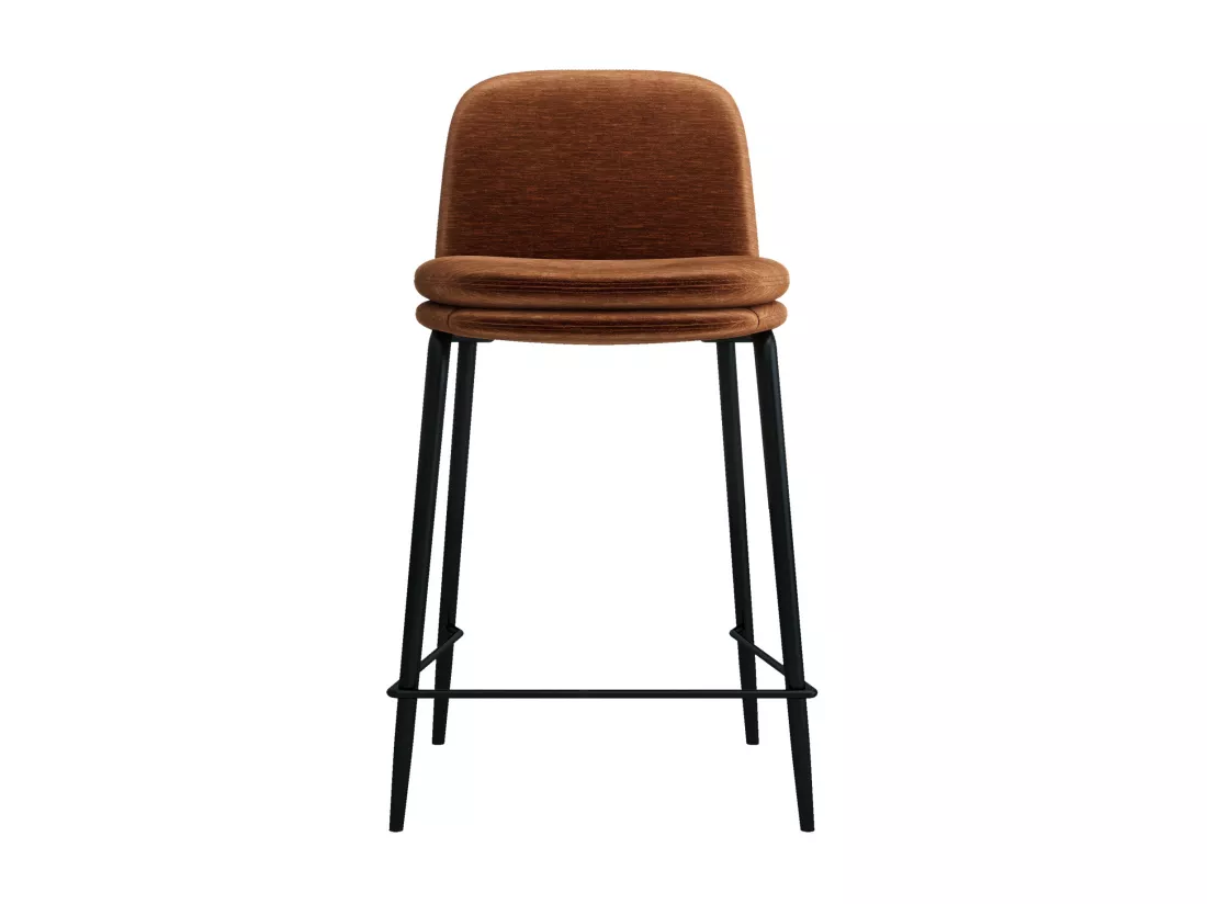 NOLAN - Chaise de bar tissu chenillé Terracota et métal noir mat (x2)