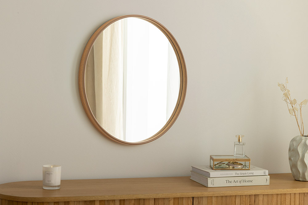 Runder Wandspiegel PORTRAIT 70cm natur in Eichenholz-Design