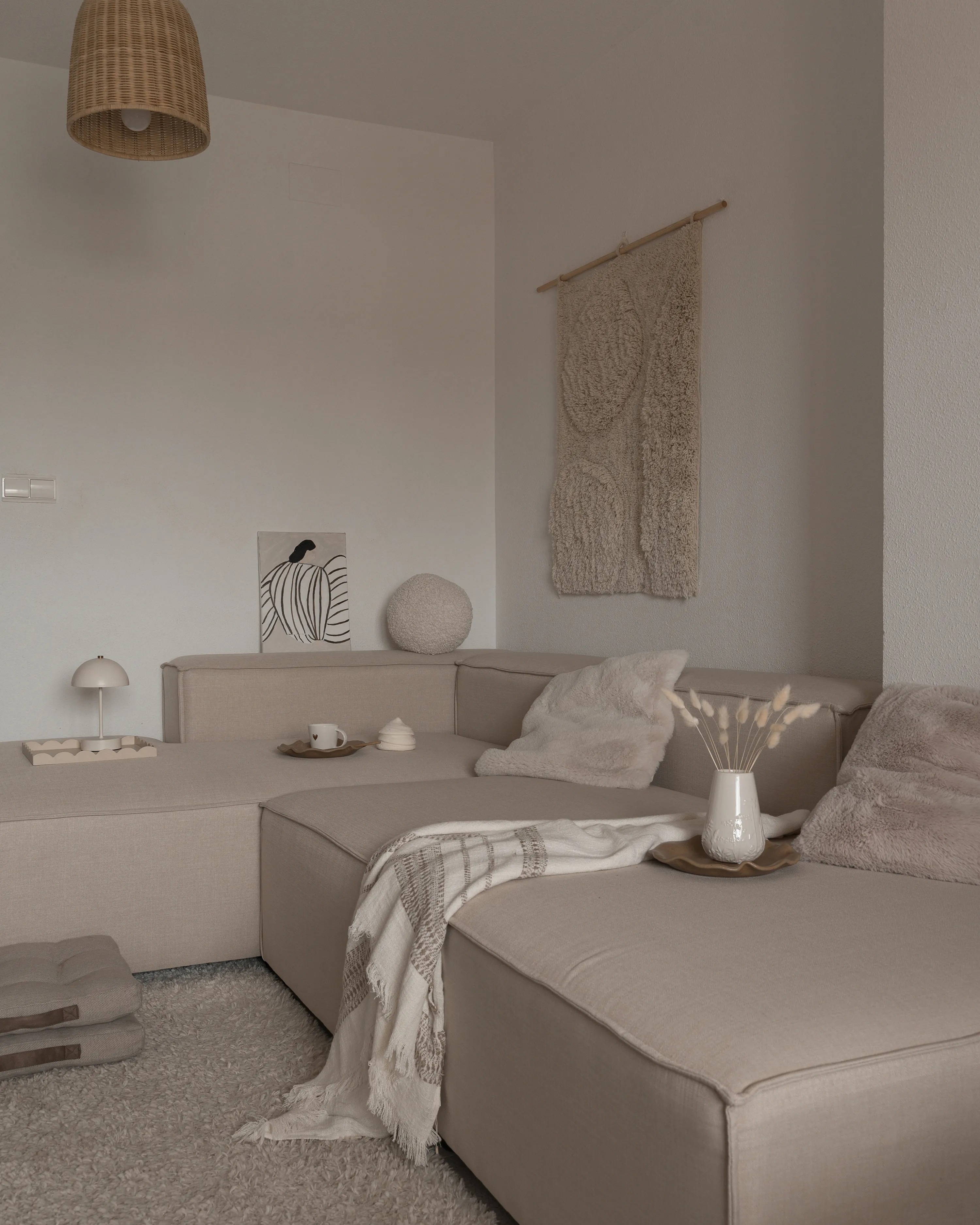 Modulaire hoekbank 3-zits APRICA Kunstlinnen Beige rechtszijdig