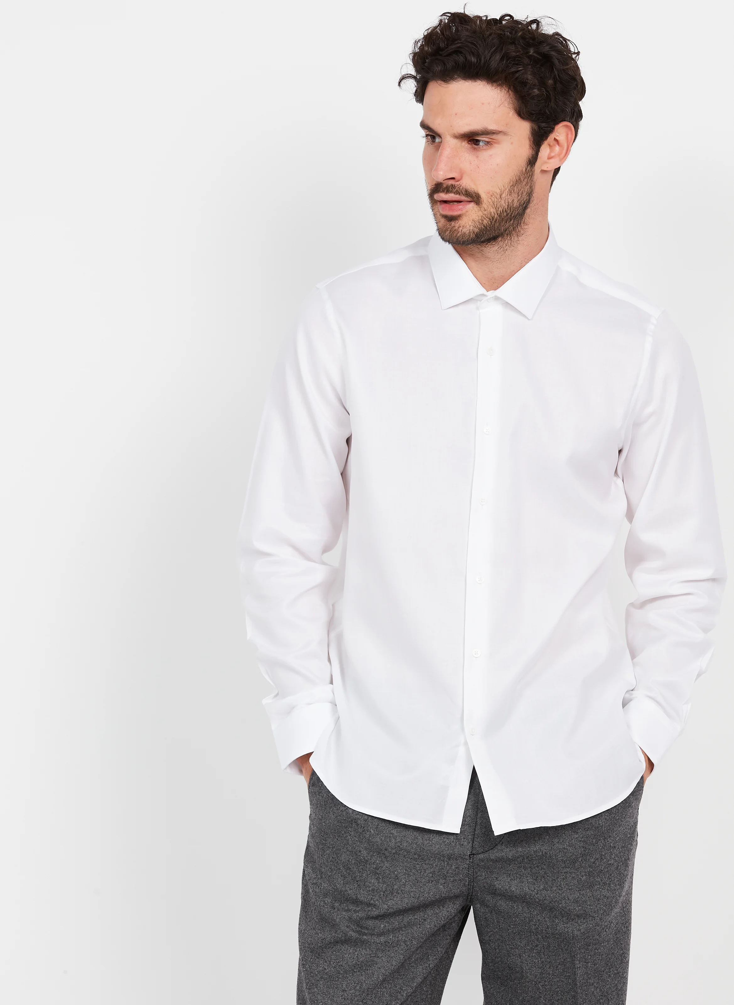 Chemise col classique slim-fit en coton| Blanc