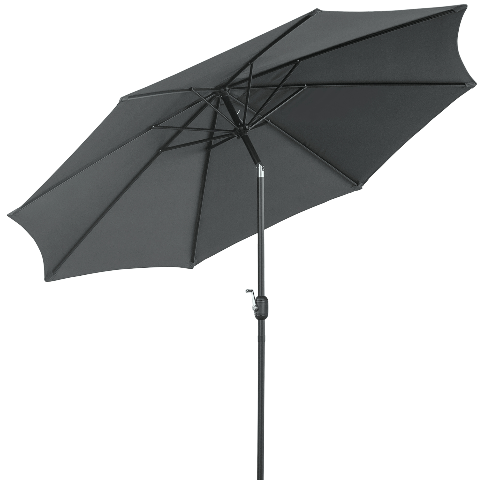 Guarda-sol de jardim Outsunny Ø295x250 cm com manivela, guarda-sol externo com mecanismo de inclinação e mastro de metal removível para terraço, piscina e pátio, cinza escuro.