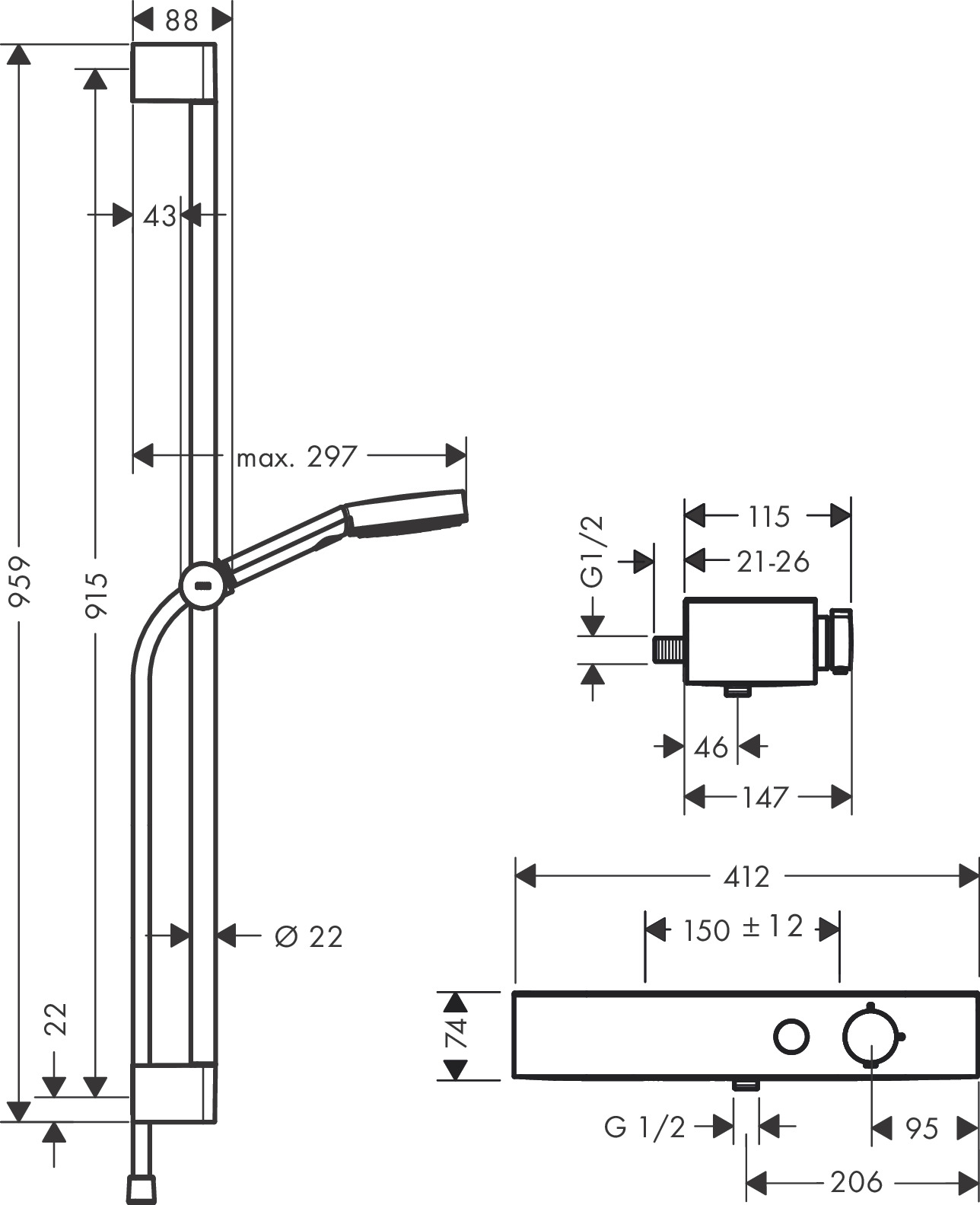 Hansgrohe Pulsify Select S doucheset met thermostaat en glijstang 90cm chroom