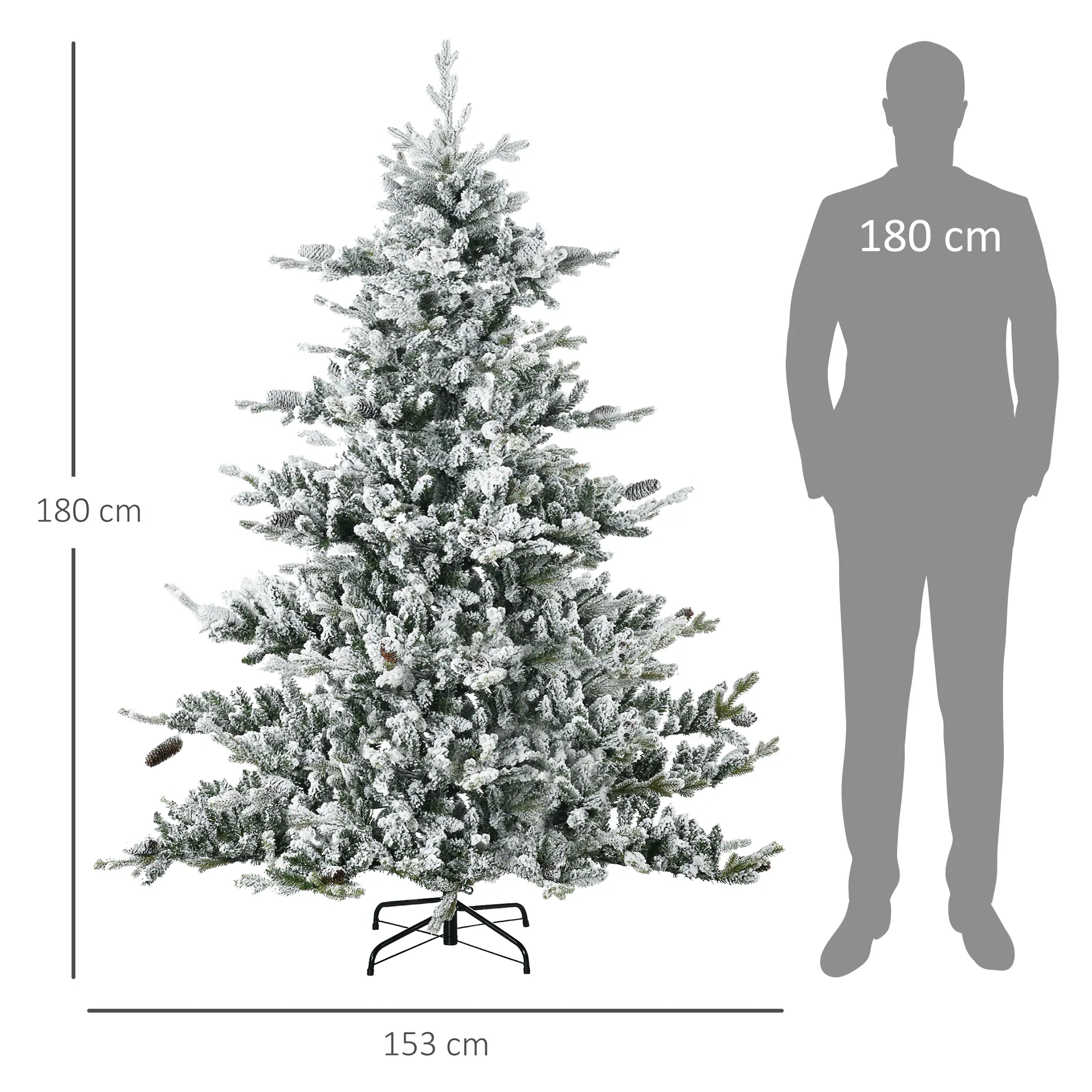 HOMCOM Künstlicher Weihnachtsbaum mit Kunstschnee und 1471 Zweigen bunt ?153 x H180 cm