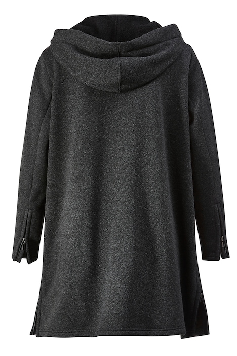 Long-Strickfleecejacke, Straight Fit, Kapuze, Druckknöpfe, Langarm