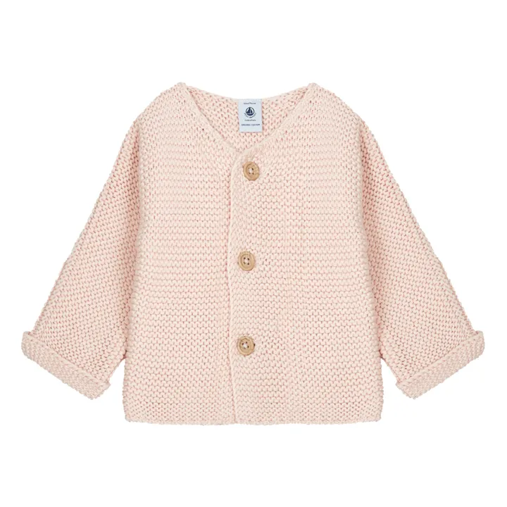 Petit Bateau Cardigan Tricot Point Mousse Coton Bio | Rose pâle