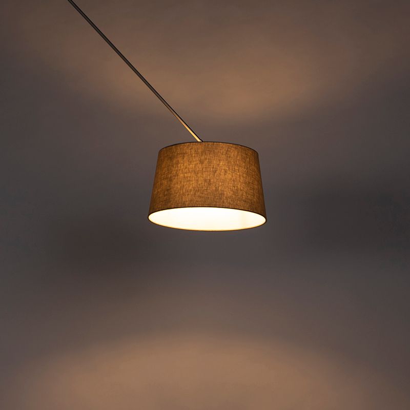 Hanglamp staal met linnen kap taupe 35 cm  - Blitz