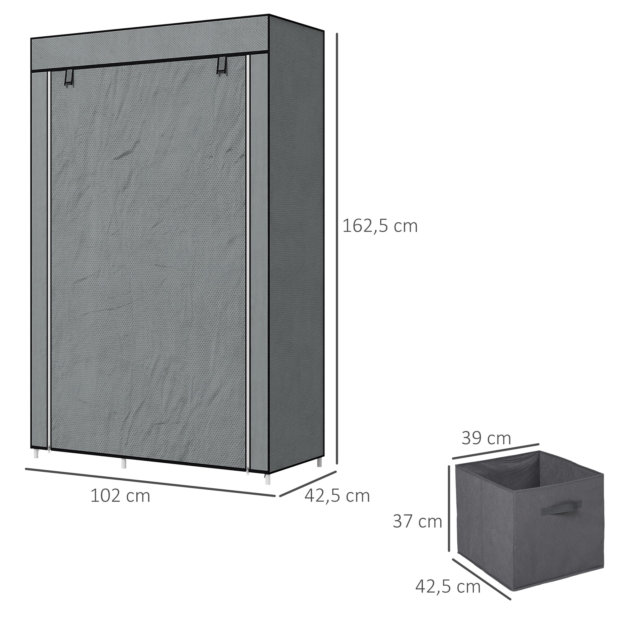 HOMCOM Stoffschrank mit 2 Stoffschubladen grau 102L x 42,5B x 162,5H cm