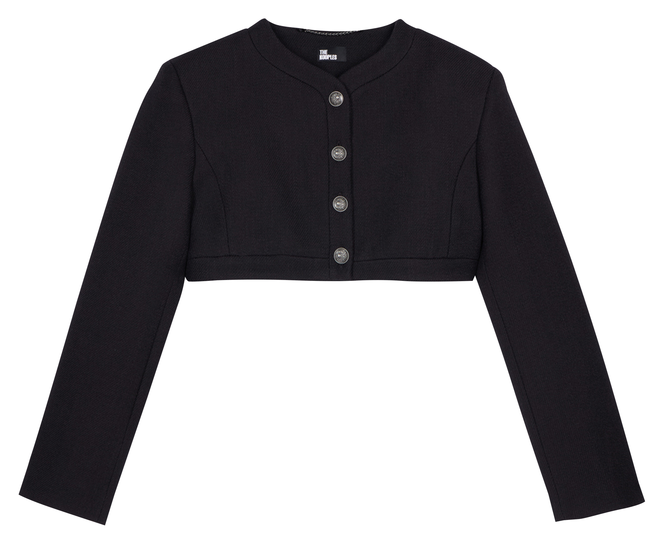 Veste col rond droite en laine et coton mélangé | Noir
