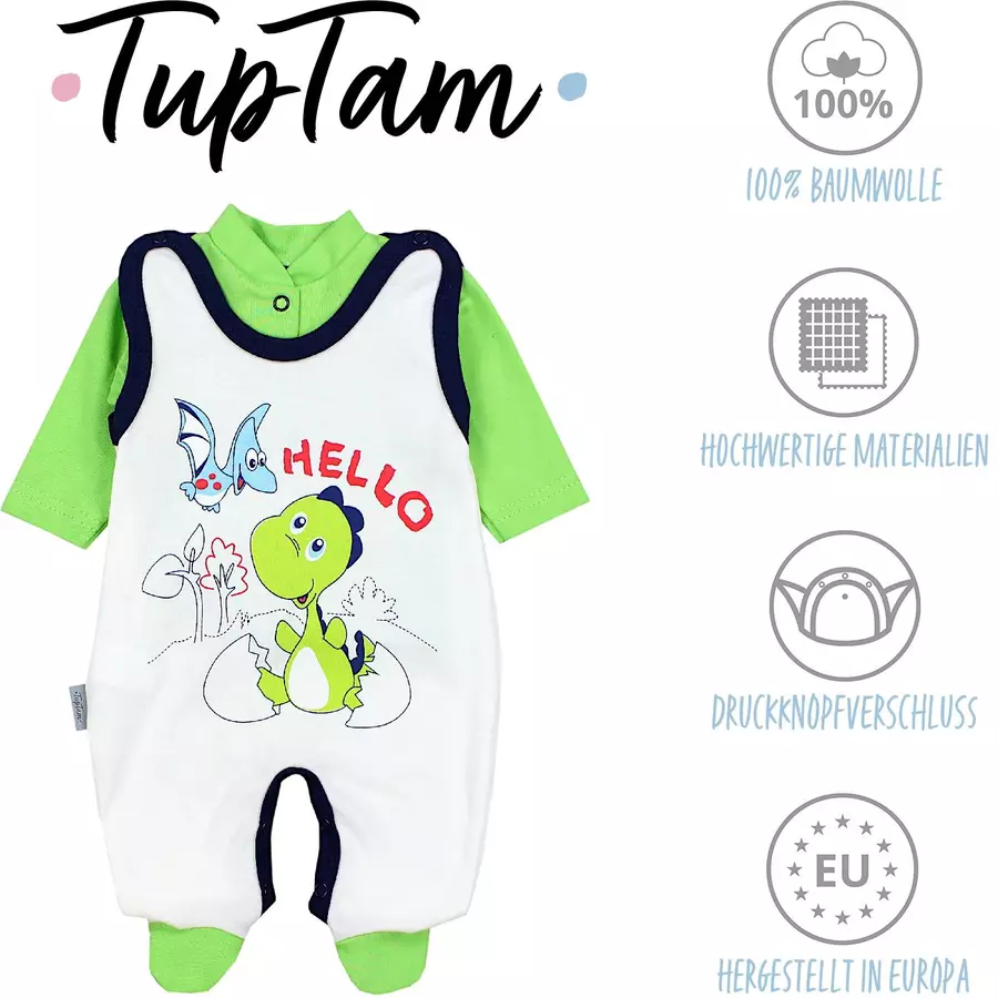 TupTam Baby Unisex Strampler-Set mit Aufdruck Spruch 2-tlg grün-kombi