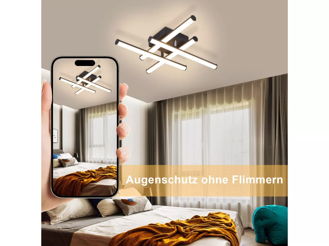 NETTLIFE Plafonnier LED salon plafonnier moderne noir 24W design d'intérieur 3000K blanc chaud