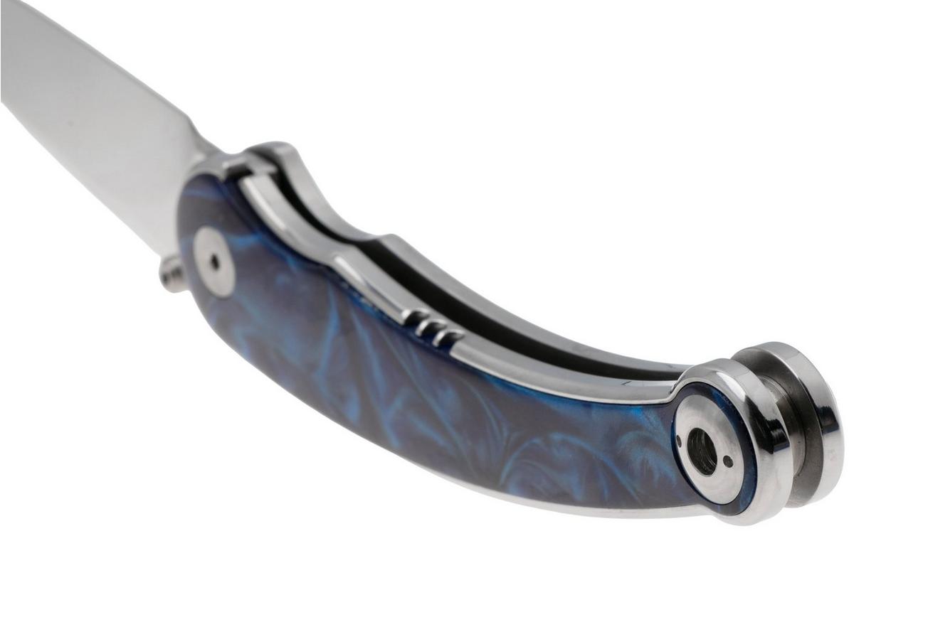 QSP Knife Dolphin QS161-E Polished 14C28N, Blue Resin, zakmes