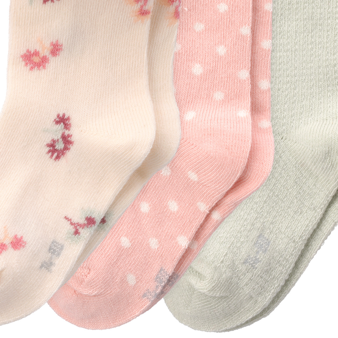 Topomini Pure Collection 3 Paar Baby Socken in verschiedenen Dessins cremeweiss / mintgrün / rosa