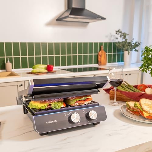 Cecotec Grill électrique Rock’nGrill Smart. Système de réglage de la puissance, du temps et de la température de 2000 W, ouverture à 180 °, plaques amovibles allant au lave vaisselle : Cuisine et Maison
