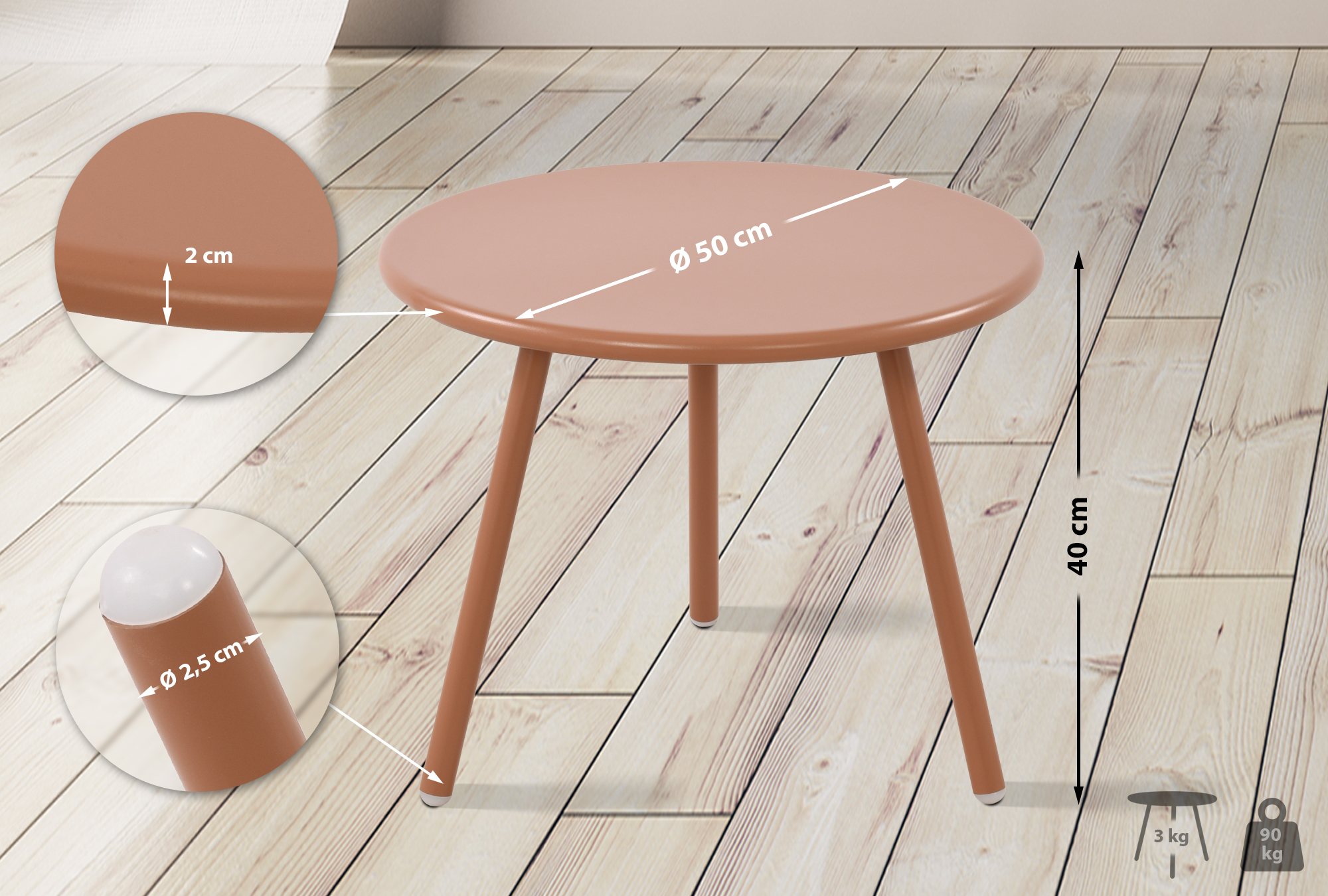CLP Couchtisch Berea I Runder Loungetisch für draußen und drinnen I Gartentisch wetterfest und UV-beständig I Outdoor Beistelltisch