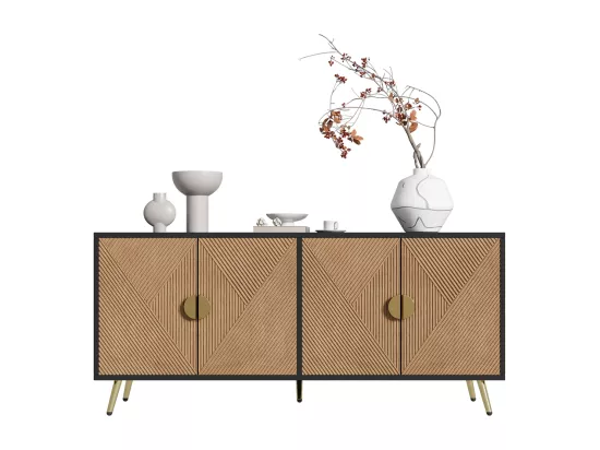 Buffet à quatre portes avec poignées en or brossé et pieds brillants Design symétrique Noir