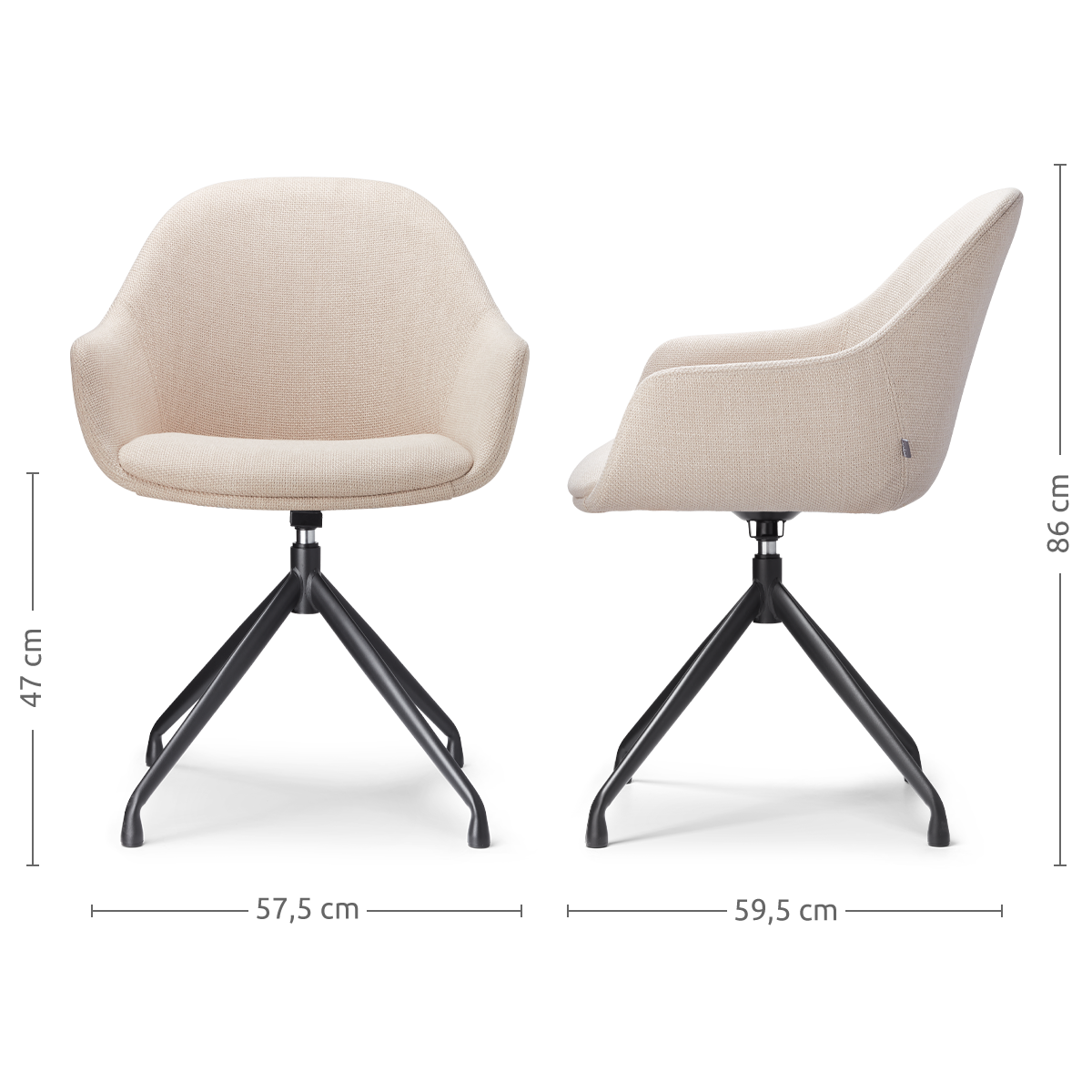 Eetkamerstoel Nola-Mae draaibaar beige - zwart - set van 2