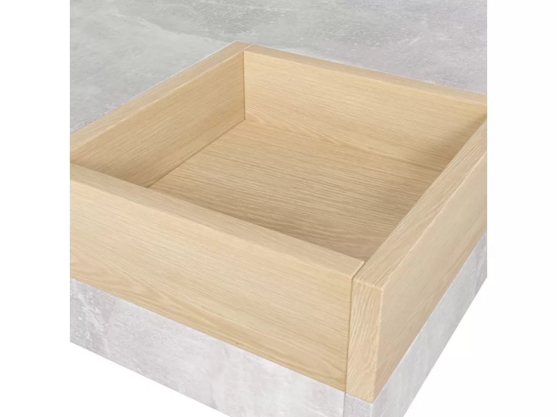 Table basse carré moderne effet béton gris et une boit de rangement bois nature 72*72*30 CROKS