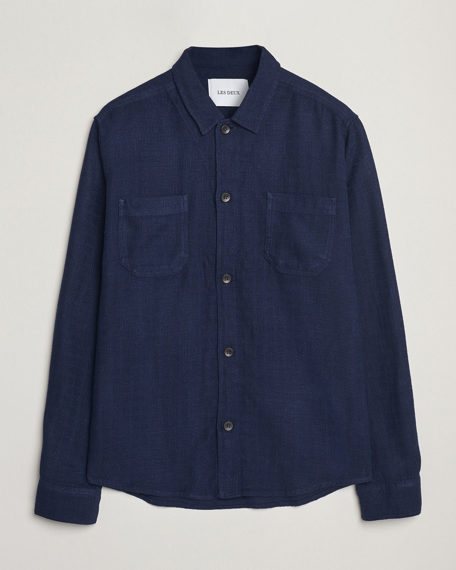 Les Deux Hamilton Viscose/Linen Overshirt Navy