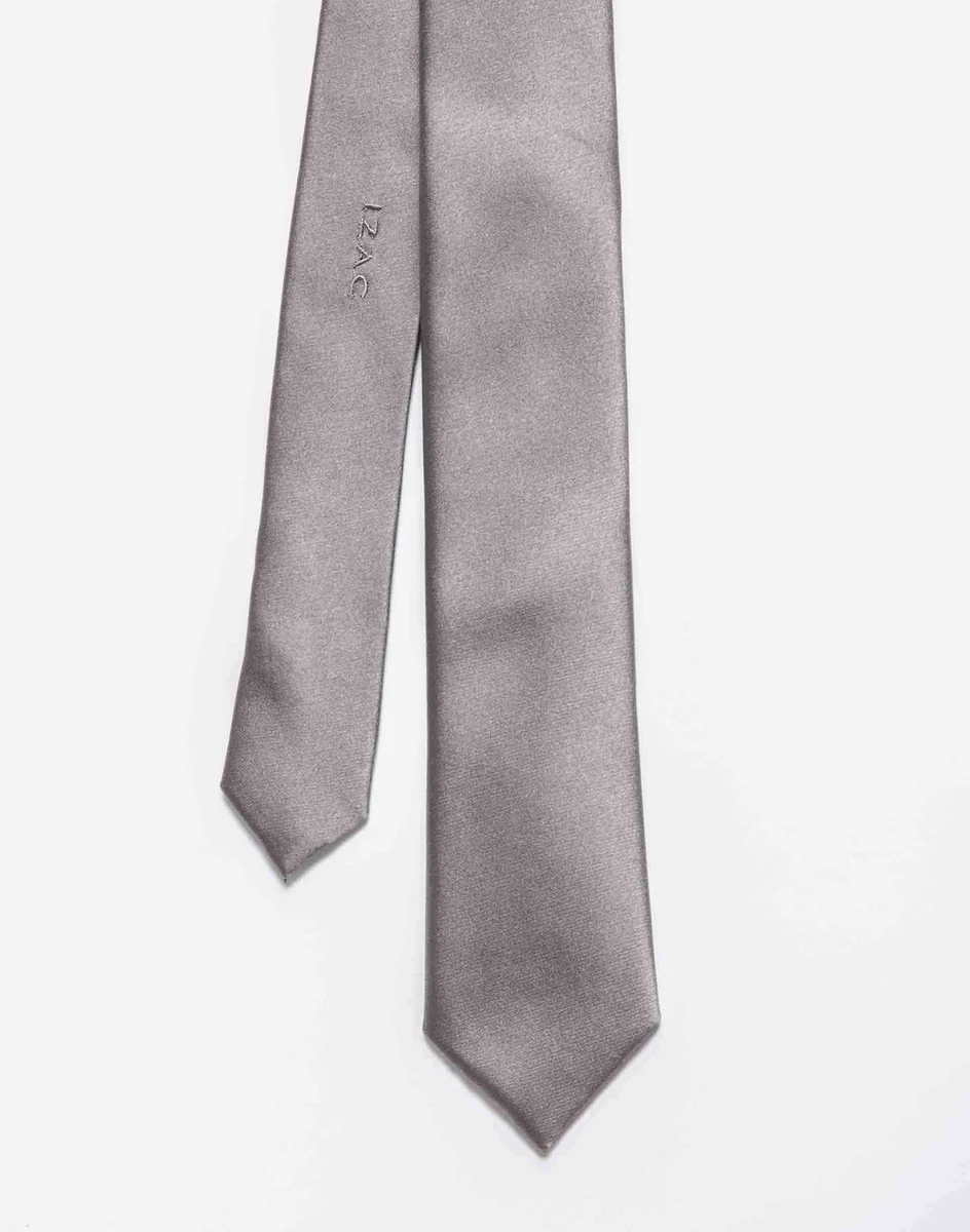 Cravate slim satin taupe