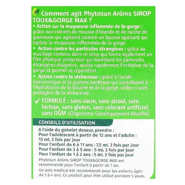 Phytosun Arôms Sirop Toux Et Gorge Max Effet 8en1 120ml