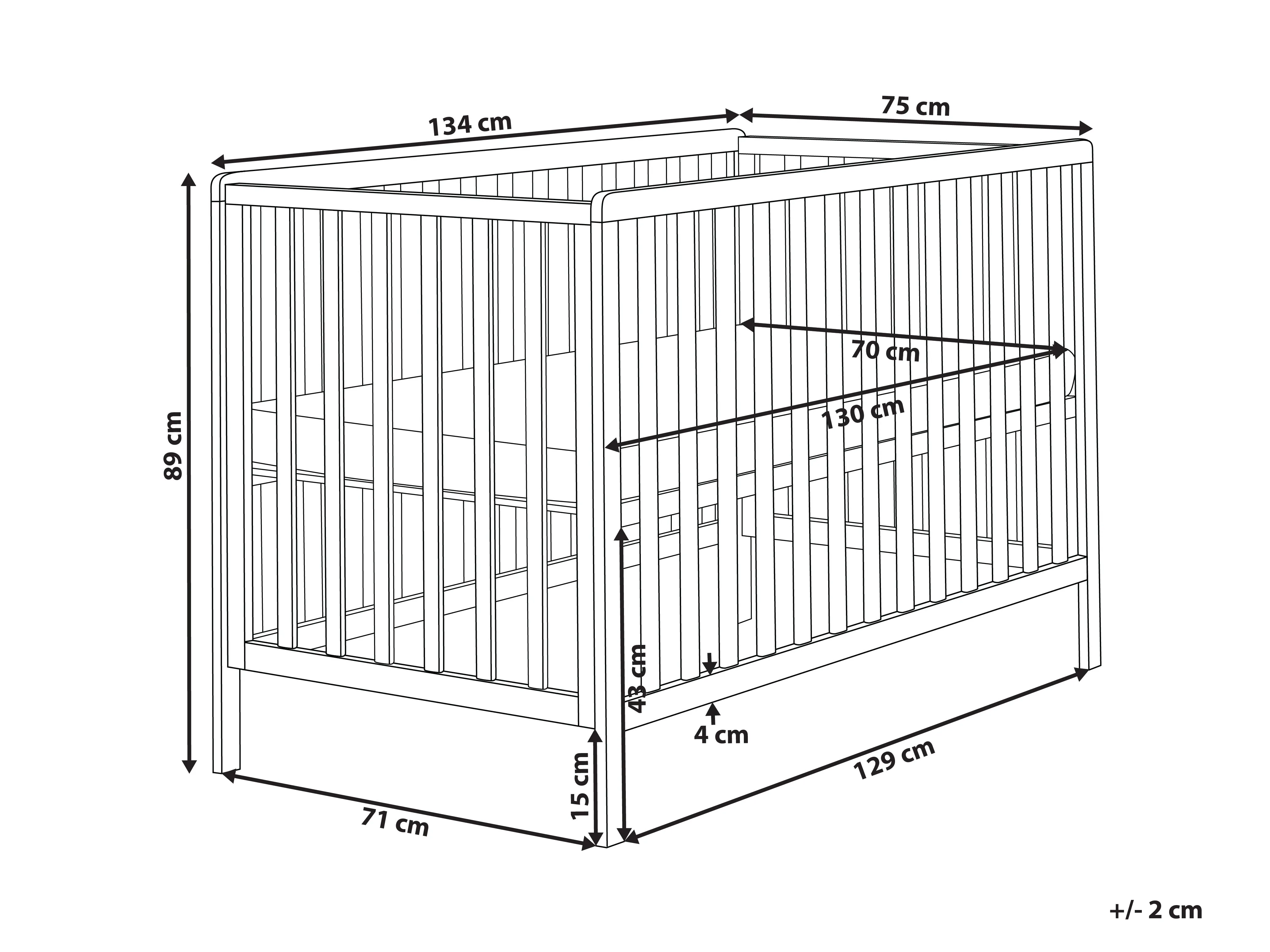 Babybedje Dennenhout KIAMA 70 x 130 cm Wit
