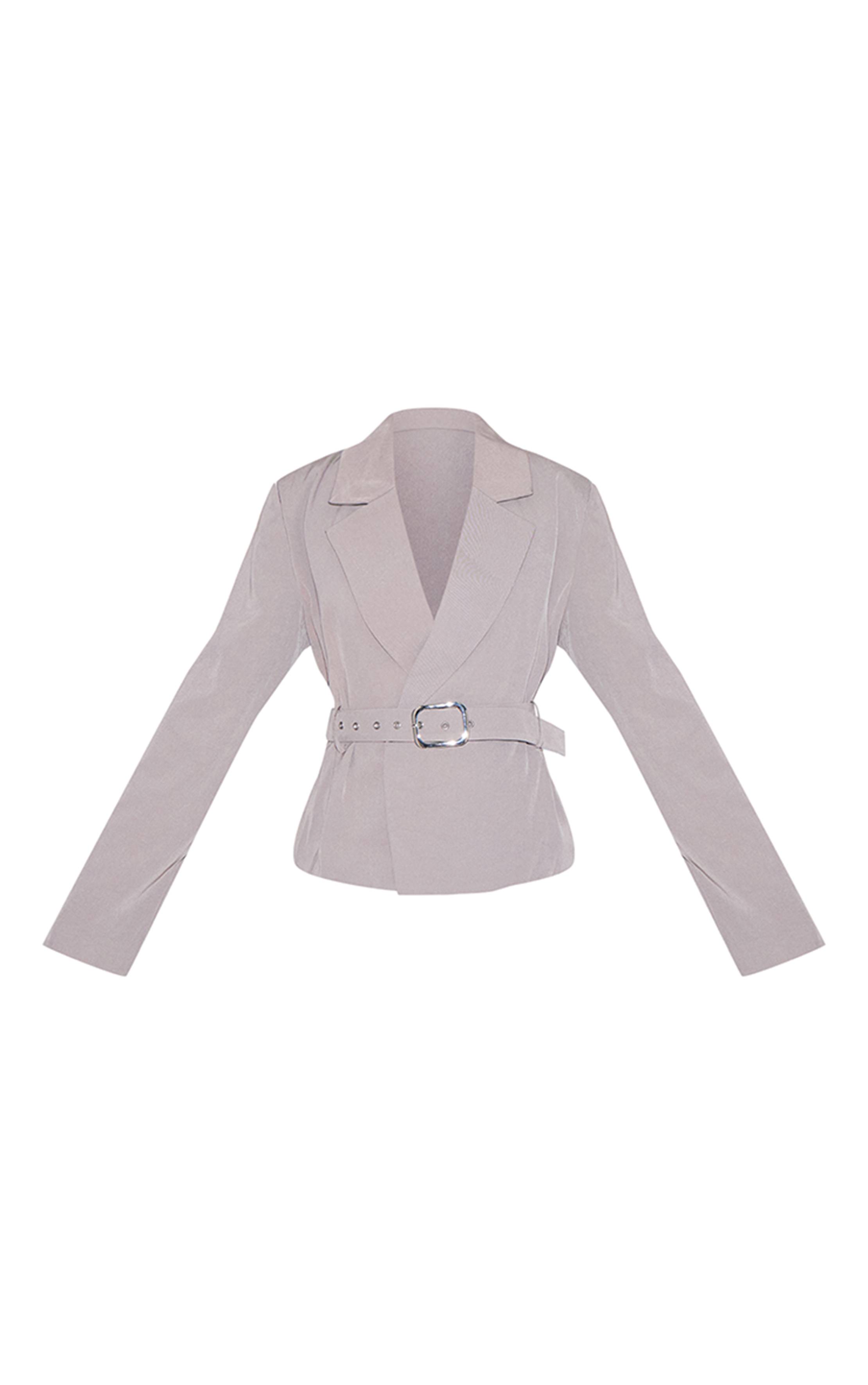 Gris Ensemble Coordonné Trench Court Ajusté En Tissu Tissé