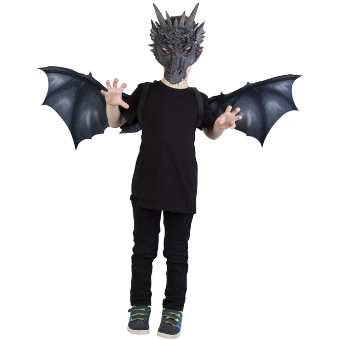 Halloweenmaske - Drache - für Kinder - schwarz