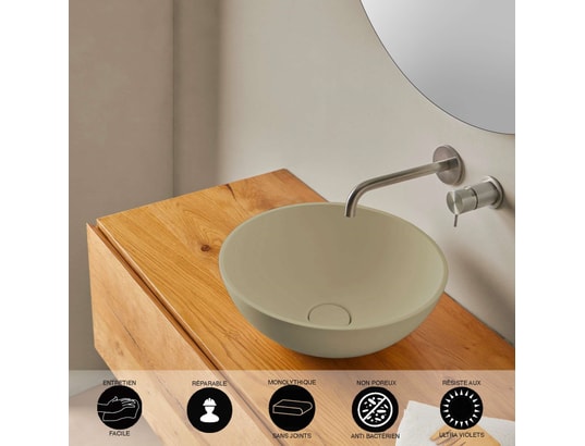 RESIGRES - Vasque à poser, ronde ø37,4*h14,5cm, résigrès canuta beige ...