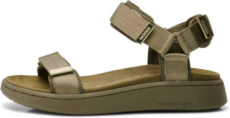 Woden Comfortabele textiel- en rubberen sandaal Green Dames