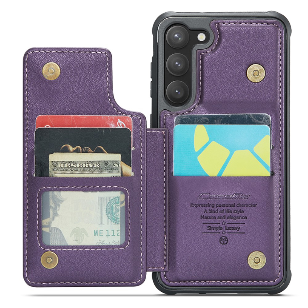Samsung Galaxy S23 5G Leder Hülle mit Kartenfächern im Litchi Look   Kickstand (RFID Schutz) - Lila