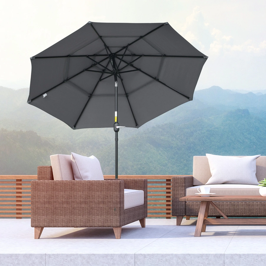 Outsunny Sonnenschirm mit 3-stufigem Dach grau